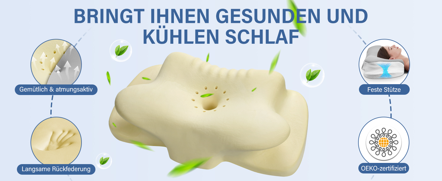 Подушка для шиї Ehomfory з піною з пам'яті, дихаюча, ергономічна, для сну на боці, спині та животі (срібна)