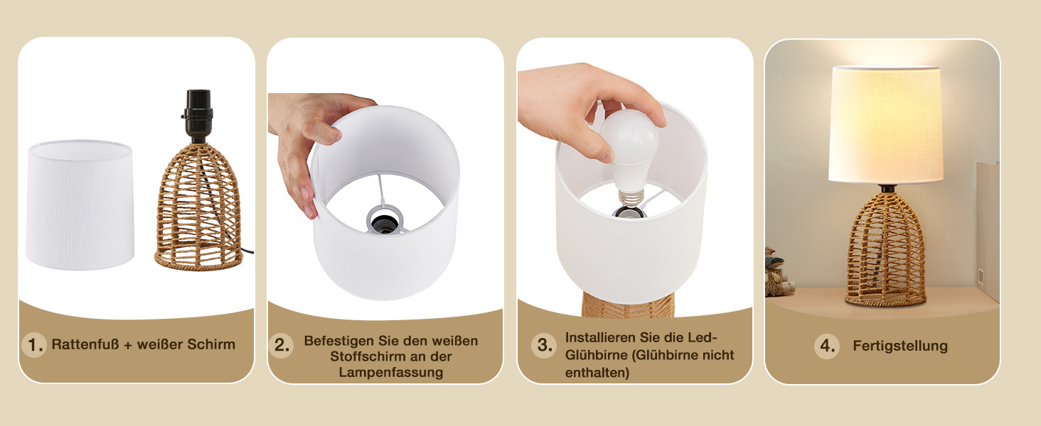 Настільна лампа GyroVu з ротангу, 2 шт. в наборі, Boho стиль, цоколь E27, для спальні, вітальні, читання