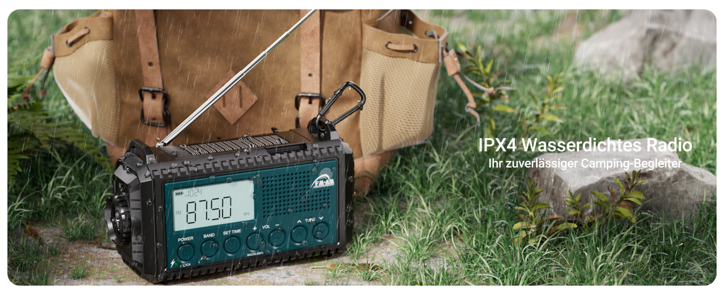 Радіо на ручному привіді AM/FM/SW з акумулятором 12000mAh, ліхтарик та SOS-сигнал, для туризму та кемпінгу, блакитне