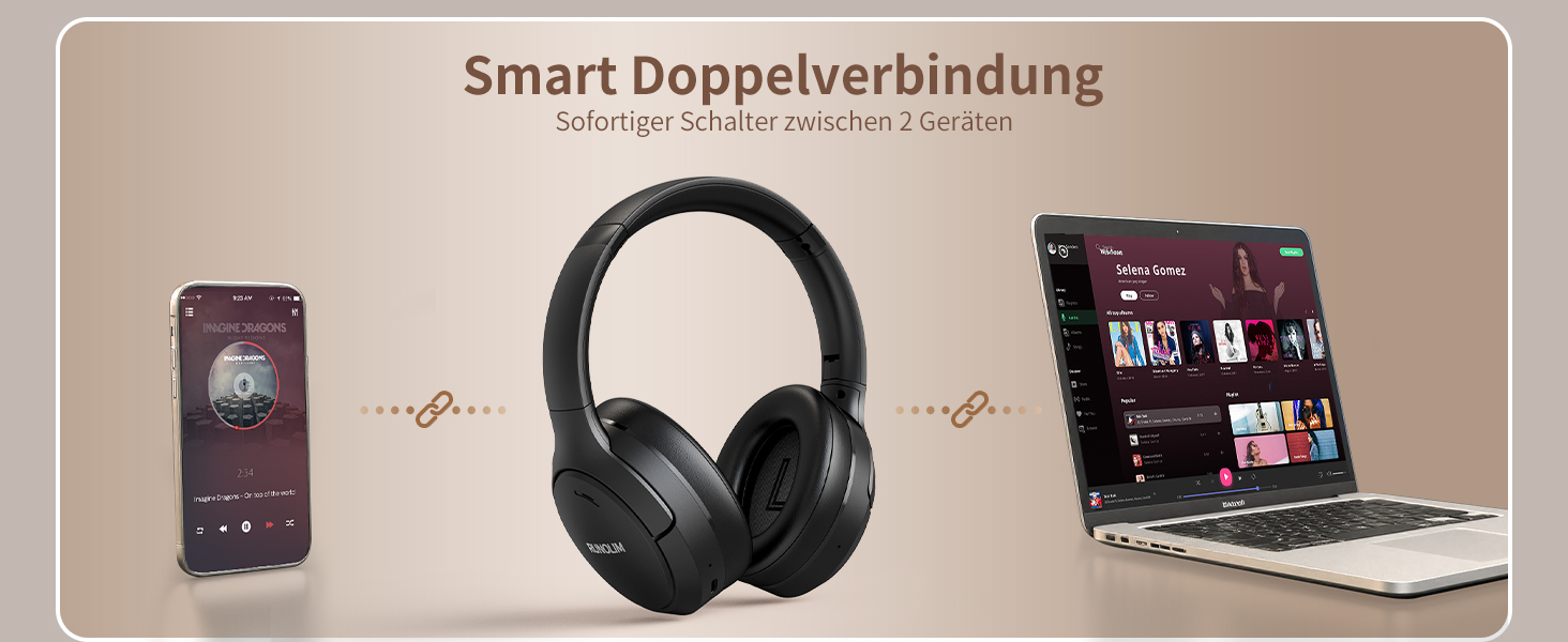 RUNOLIM Бездротові навушники Over-Ear з активним шумозаглушенням, Bluetooth, 70 годин роботи, Hi-Res Audio, глибокий бас, 3.5mm аудіокабель, чорний