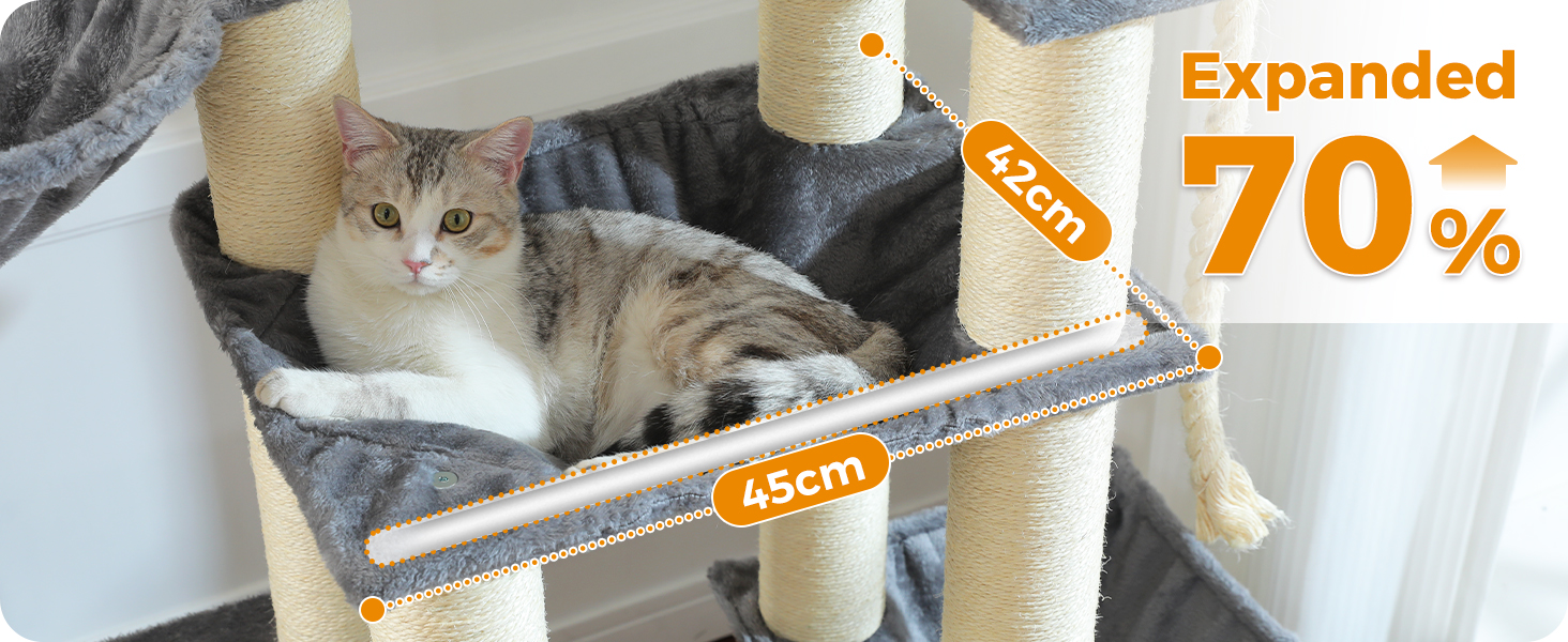 Котячий комплекс PAWZ Road з дряпальною колоною, лежаком, гамаком та 13 стійками для дряпання, 170 см, сірий