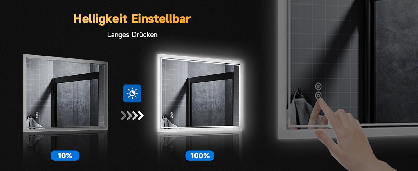 Дзеркало для ванної кімнати SONNI з підсвічуванням 80x60 см, 3 кольори світла, проти запотівання, LED, сенсорне керування, годинник, температура, 3-кратне збільшення