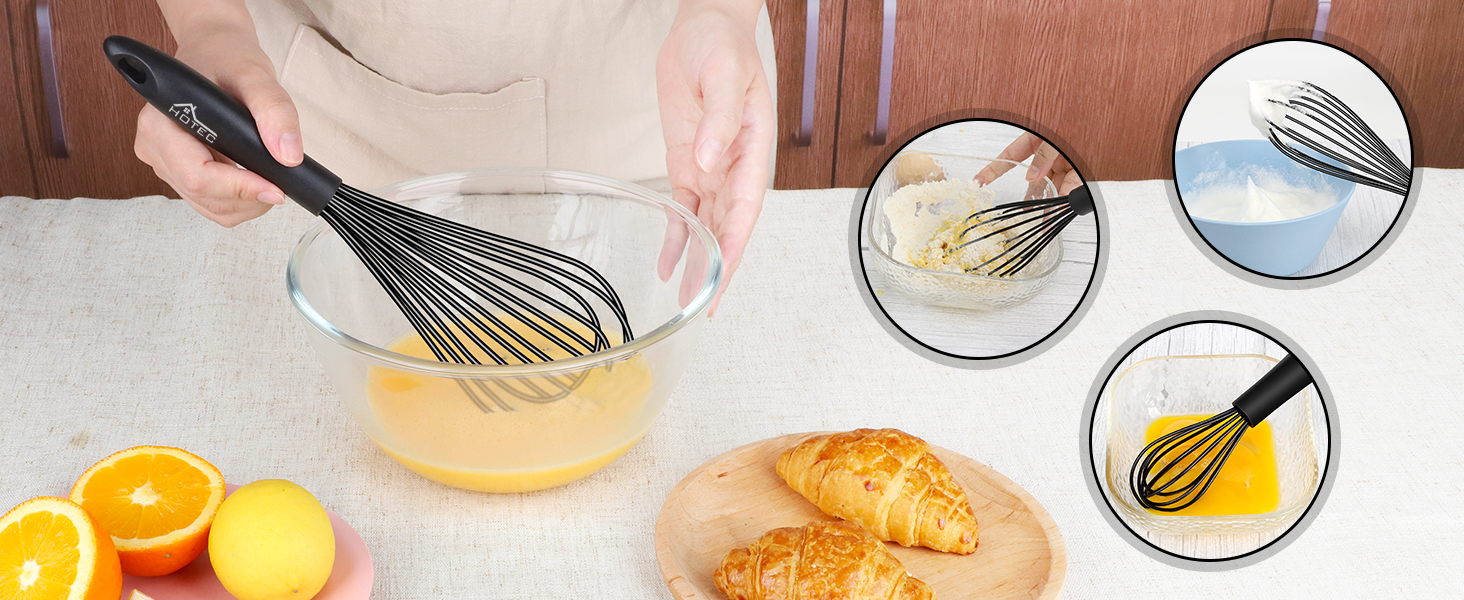 Набір міксерів Hotec: 4 шт. силіконових та нержавіючої сталі для збивання, перемішування та змішування. Кухонні аксесуари, чорний/блакитний