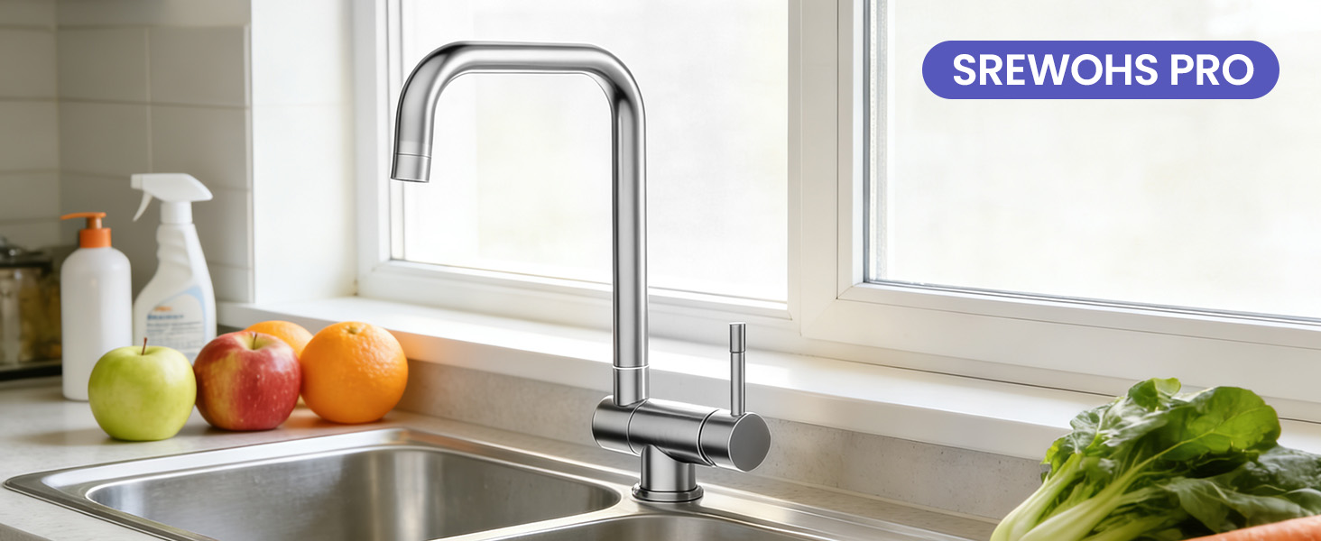 Змішувач кухонний висувний з нержавіючої сталі, 360° поворот, 4 режими, високий вилив, для мийки, ABS-розпилювач, G3/8 з'єднання (тільки для EU)