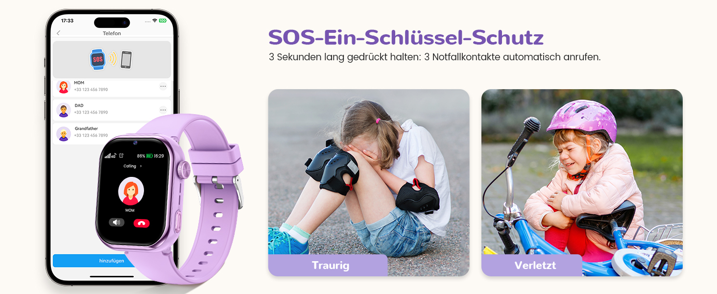 Дитячий розумний годинник зі GPS та телефоном, IP68, відеодзвінки, SOS, режим навчання, чат, SMS, ліхтарик, крокомір, будильник, годинник для дівчаток та хлопчиків, фіолетовий