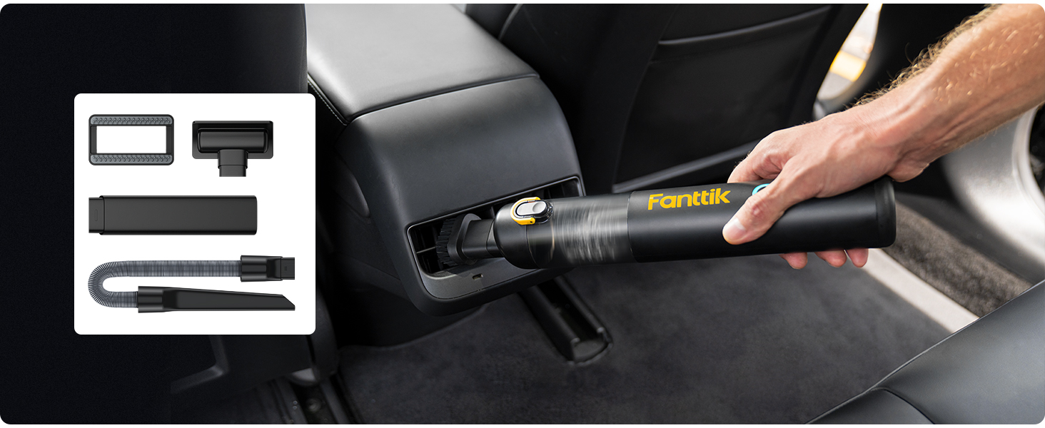 Потужний акумуляторний автопилосос Fanttik Slim V8 Apex 19000 Па, 4-в-1 ручний пилосос RobustClean, міні повітряний насос, портативний пилосос для авто, офісу, клавіатури, чорний