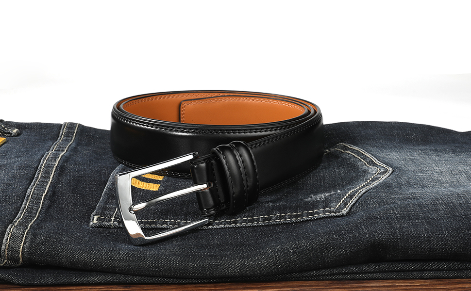 Чоловічий шкіряний ремінь VRLEGEND 35 мм для бізнесу та офіційних заходів, ремінь до костюма, з подарунковою коробкою, чорний, розмір 38W-41W (120 см)