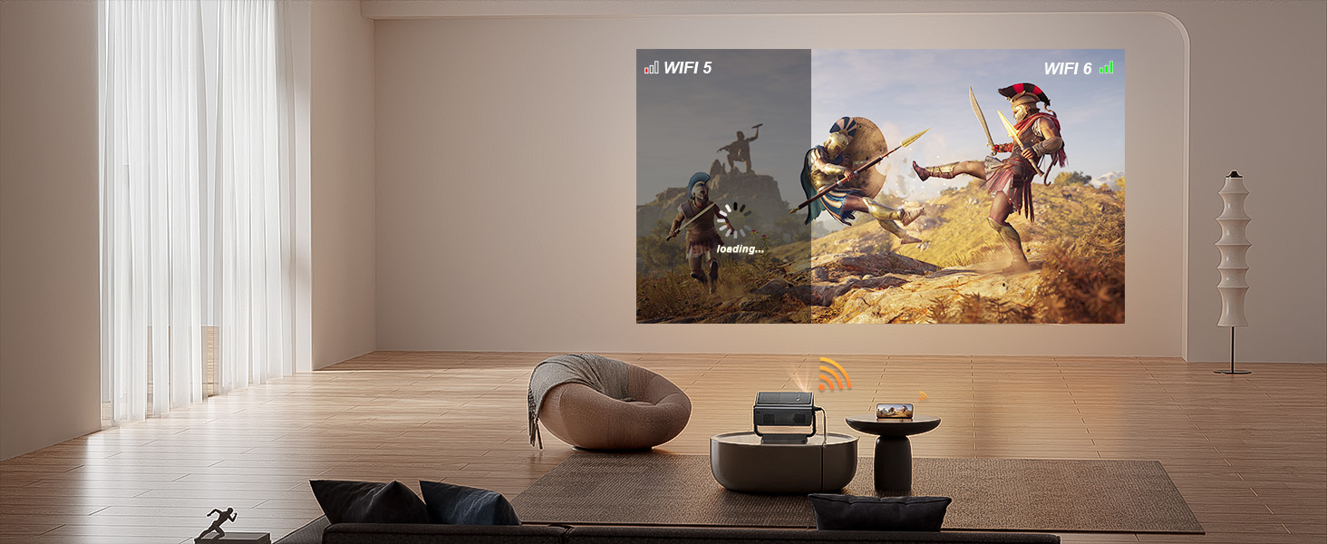 Проектор Mini Beamer 1080P Full HD 600ANSI з автофокусом, корекцією трапеції, WiFi6, Bluetooth, 4K, 50% зум, 360° обертання для дому та мобільного використання