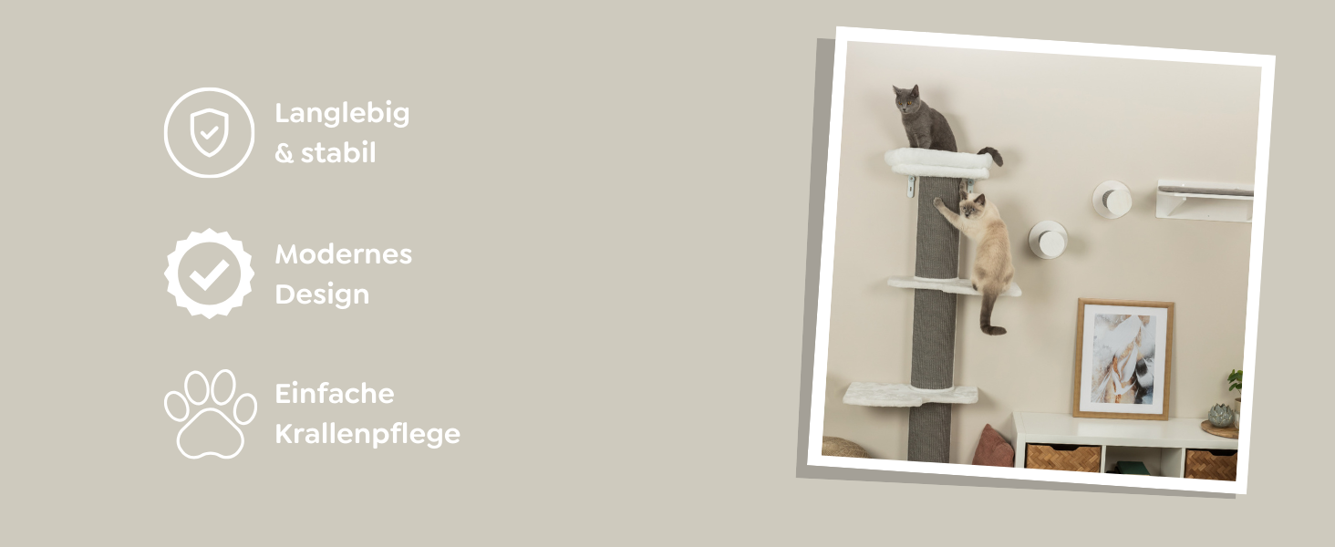 TRIXIE Cat Tree Acadia 160 cm in white/grey – multi-level cat tree with cosy lounging areas and wall mounting, comfortable & stable – 44073