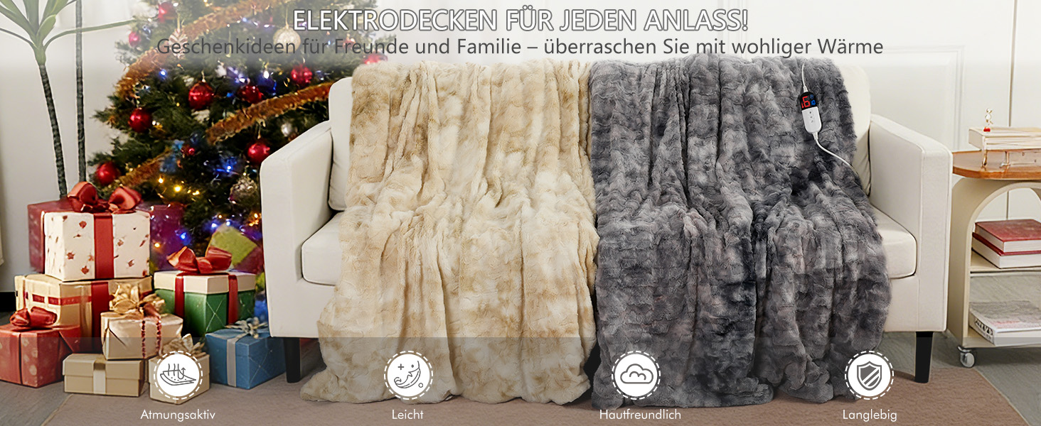 Електрична ковдра COZYTY 150x200 см з автовимкненням – фланель, 6 режимів нагріву, таймер, захист від перегріву, машинне прання (сірий, чорний)