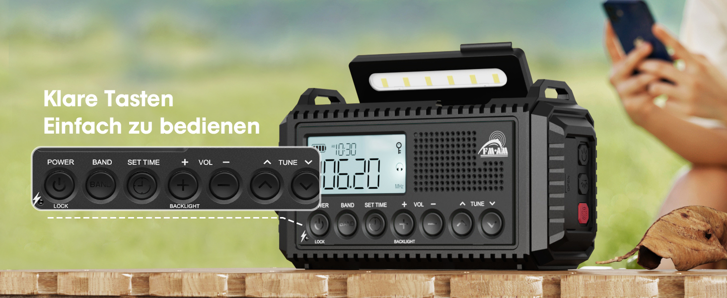 Радіоприймач Kurbelradio на 12000mAh з сонячною панеллю та ручкою, AM/FM/SW, з ліхтариком, USB-зарядкою, SOS-сигналом, для кемпінгу та надзвичайних ситуацій, зелений