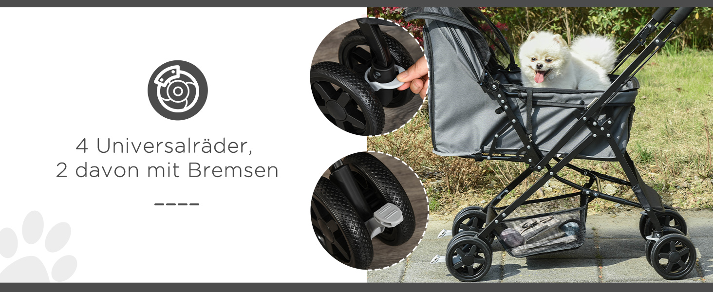 Візок для тварин PawHut - зручний прогулянковий візок для собак та котів, сірий, 76,5 x 52 x 95 см