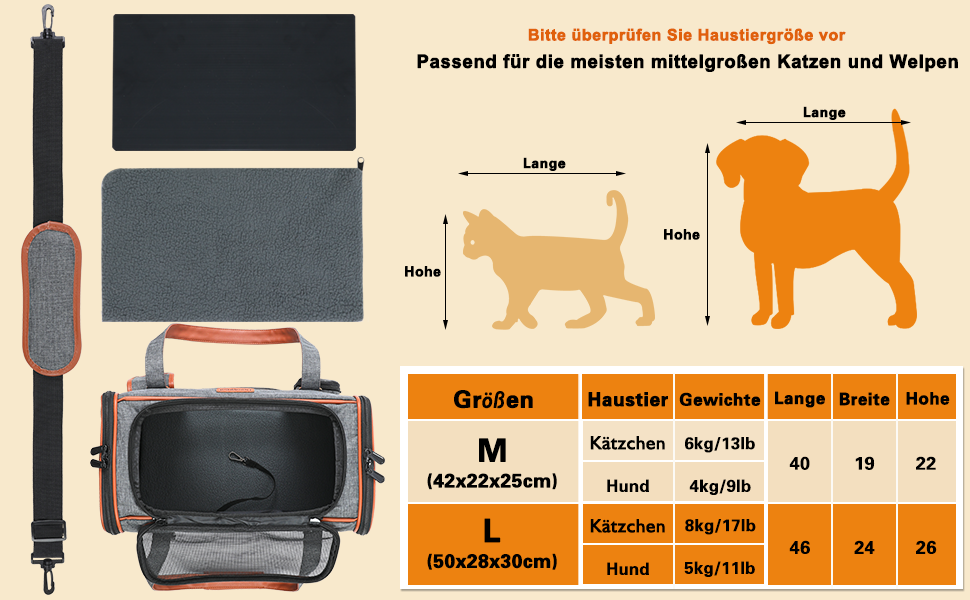 Транспортна сумка Demigreat для котів та собак до 7 кг, дихаюча переноска для середніх та маленьких котів та собак, сумка-переноска для тварин M (42x22x25CM), темно-сіра