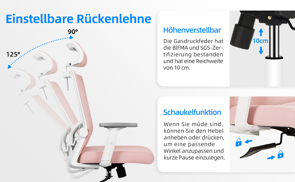 Ергономічне крісло Daccormax для офісу: регульована спинка, підголівник, підлокітники, витривале до 150 кг (Рожевий)