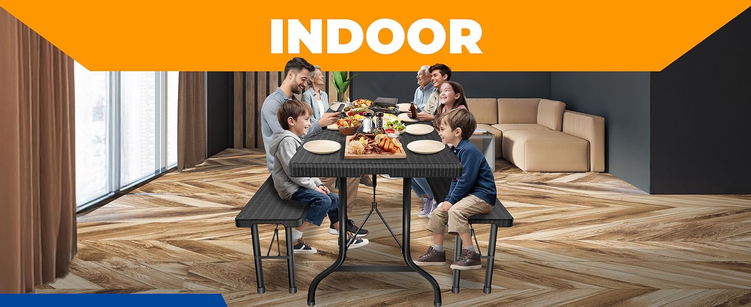 Складний обідній стіл KESSER® 183x76 см, ротанг, для кемпінгу, саду, тераси, балкона, 6 осіб, антрацит