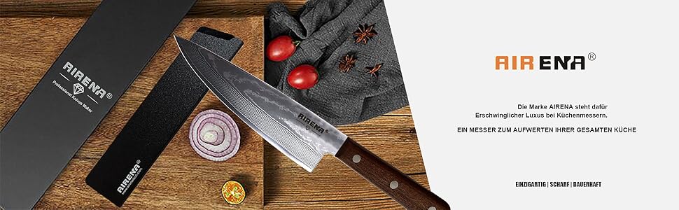 Ніж кухарський Damastmesser Profi, 67 шарів, сталь Дамаск, японський стиль, червона дерев'яна рукоятка + піхви