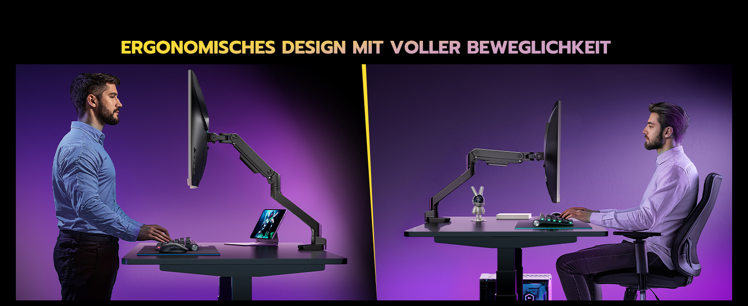 Кріплення для монітора ARES WING: регульована підставка для моніторів 17-49 дюймів, газліфт, VESA 75/100 мм, чорний (без USB)