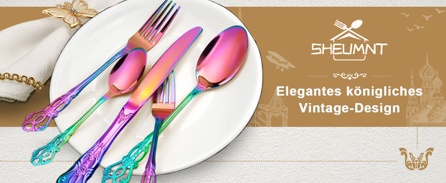 Набір столових приборів Retro на 6 осіб з нержавіючої сталі, 24 предмети, антикварний бароковий дизайн (Райдуга)