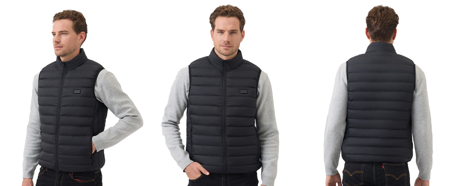 Обогревна жилетка для чоловіків та жінок: тепла зимова жилетка з підігрівом, акумулятор 5V 10000mAh, 3 режими температури, придатна для прання, для активного відпочинку, чорний M