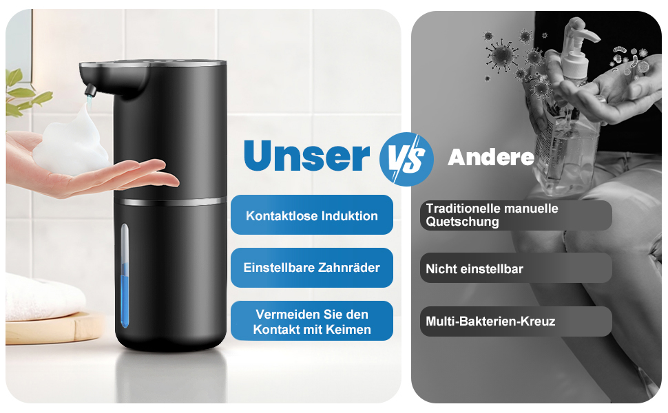 Автоматичний дозатор мила на батарейці з сенсором, USB-зарядка, 4 рівня регулювання, для кухні, ванної, школи. Підходить для рідкого та пінного мила. Білий колір.