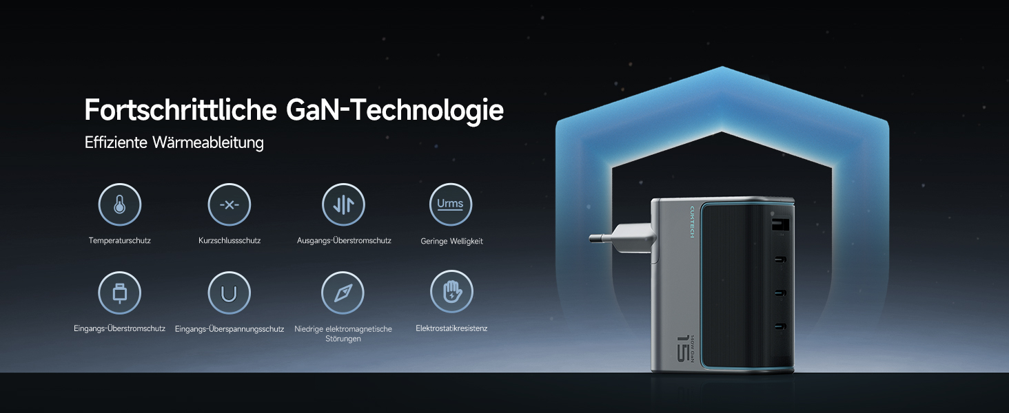 Зарядний пристрій CUKTECH 140W USB-C з кабелем, PD Fast Charger 4-port для ноутбука, MacBook, iPad, Samsung Galaxy, iPhone, Steam Deck