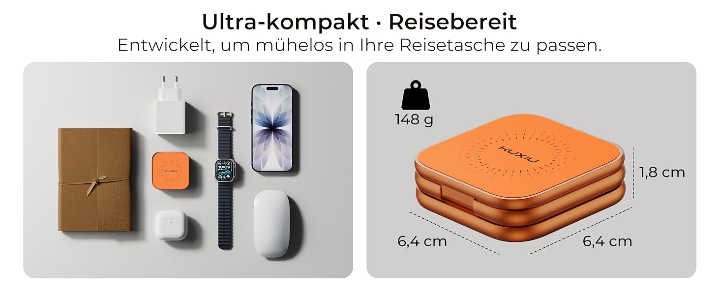 Бездротова зарядна станція KU XIU X40 Turbo Qi2.2 25W 3-в-1 для iPhone 17/16/15/14/13/12, Apple Watch та AirPods, алюмінієва, з адаптером GaN 45W (Космічний Помаранчевий)