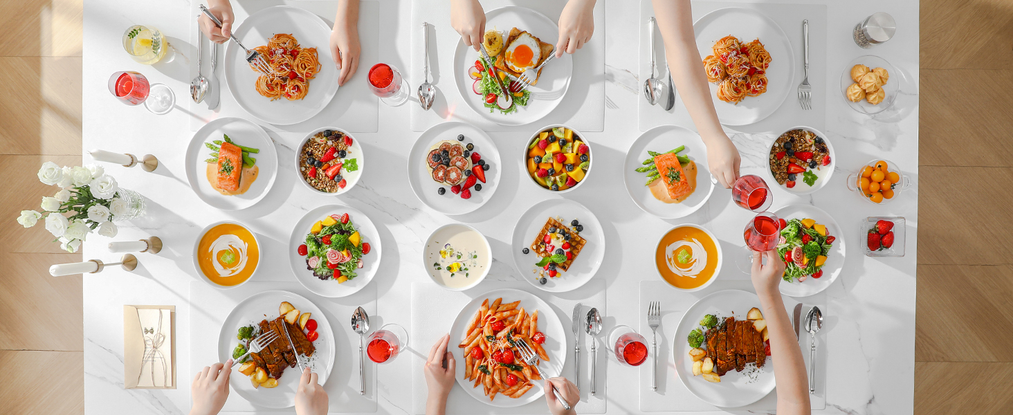 Набір посуду MALACASA LEXI 18 предметів: тарілки та миски, порцеляна, для 6 осіб, білий, сумісний з мийною машиною та мікрохвильовкою