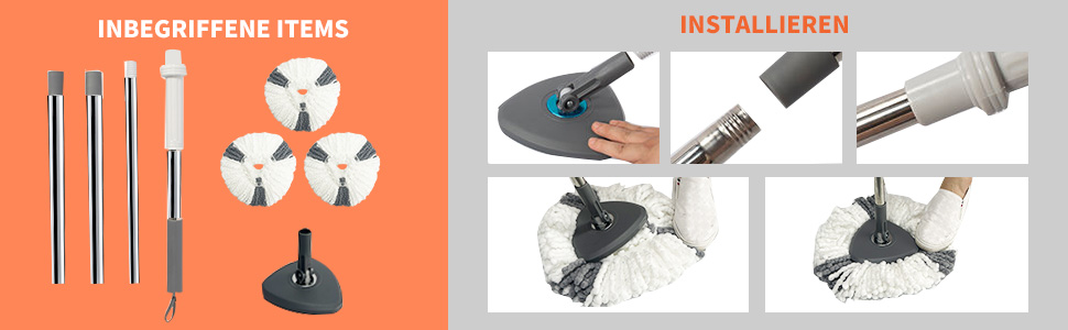 Набір для миття підлоги з відром, моп з функцією віджиму, складне відро з педаллю та 2-камерним відром, повний набір з 3 мікрофібрових насадок для ламінату, паркету та плитки (темно-сірий)