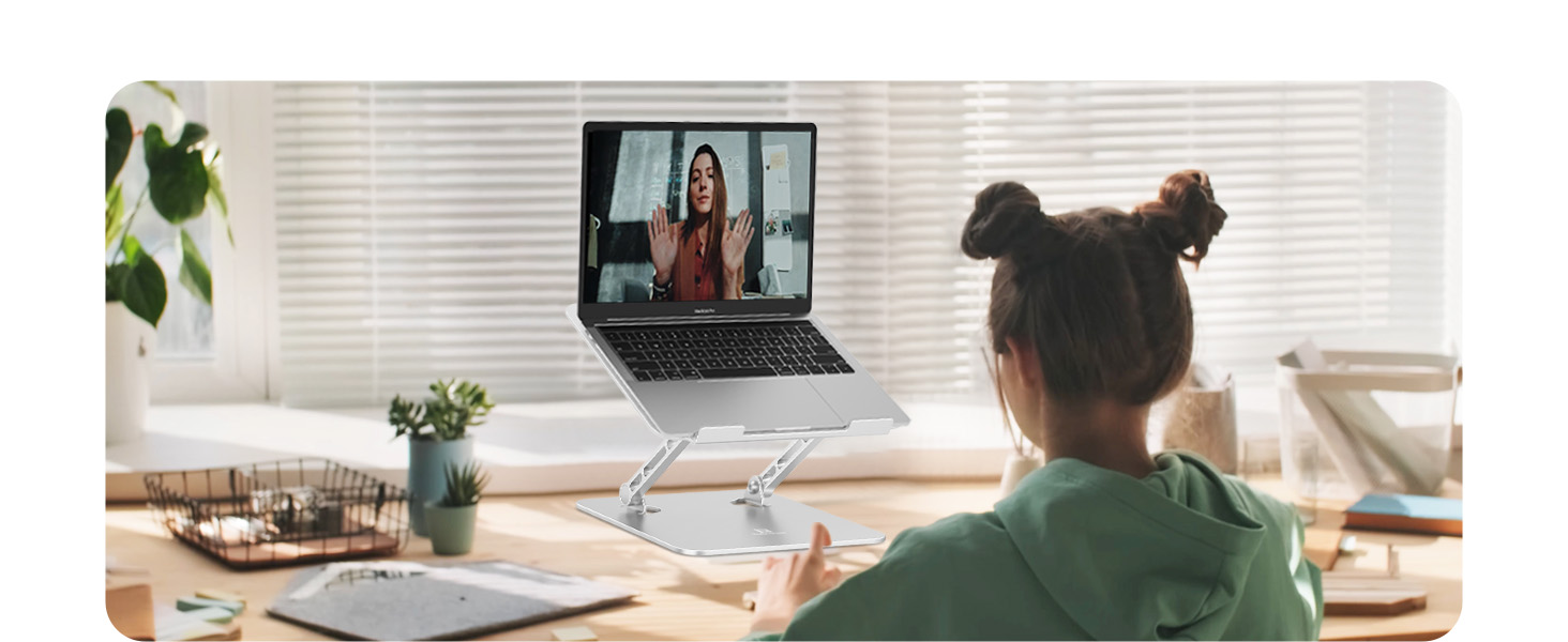 Підставка для ноутбука Ergonomic з алюмінію, регульована по висоті та складна, стабільна та з неслизьким покриттям, покращена вентиляція, сумісна з MacBook (до 15,6 дюймів), срібна