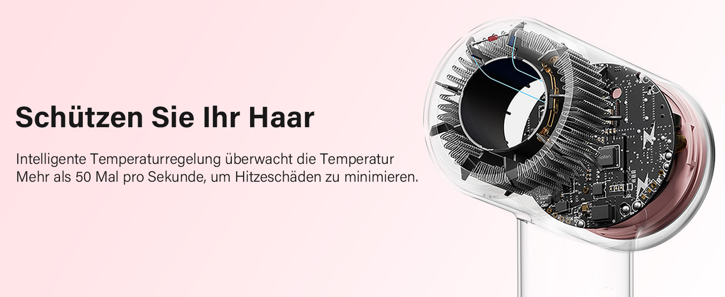 Фен з дифузором, 57dB, швидке сушіння, для подорожей та дому (рожевий)