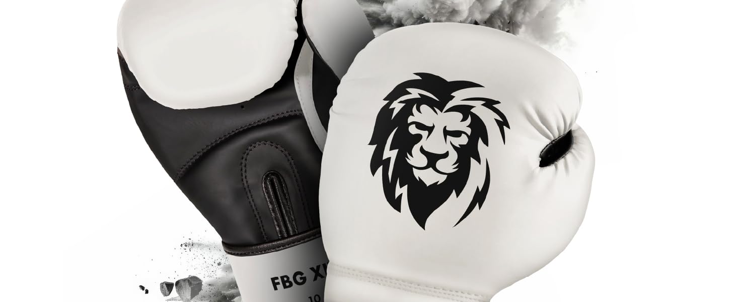Боксерські рукавички FIGHTR®: Максимальний захист та стабільність | Для боксу, MMA, муай-тай та кікбоксингу | Розміри 8-16 oz, з чохлом (14 oz, білий/чорний)