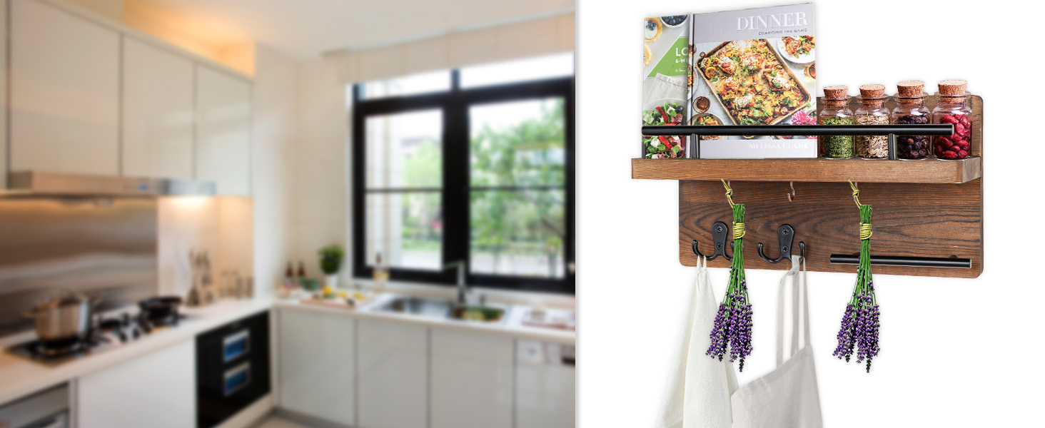 Настінна вішалка для ключів на 5 гачків, дерев'яна дошка для ключів з полицею, настінний органайзер для ключів, рустикальна вішалка для ключів, органайзер для ключів, декор для дому (колір: коричневий)