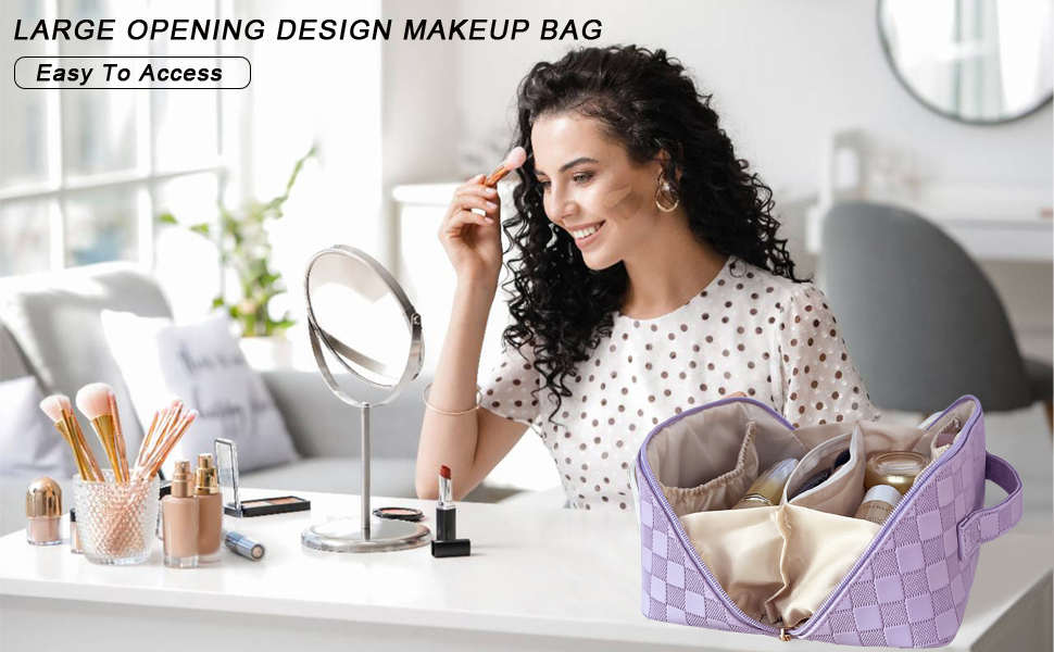 Жіноча косметичка для подорожей з великим об'ємом, водонепроникна, з перегородками, органайзер (Кремовий абрикос) (Світло-фіолетовий-1)