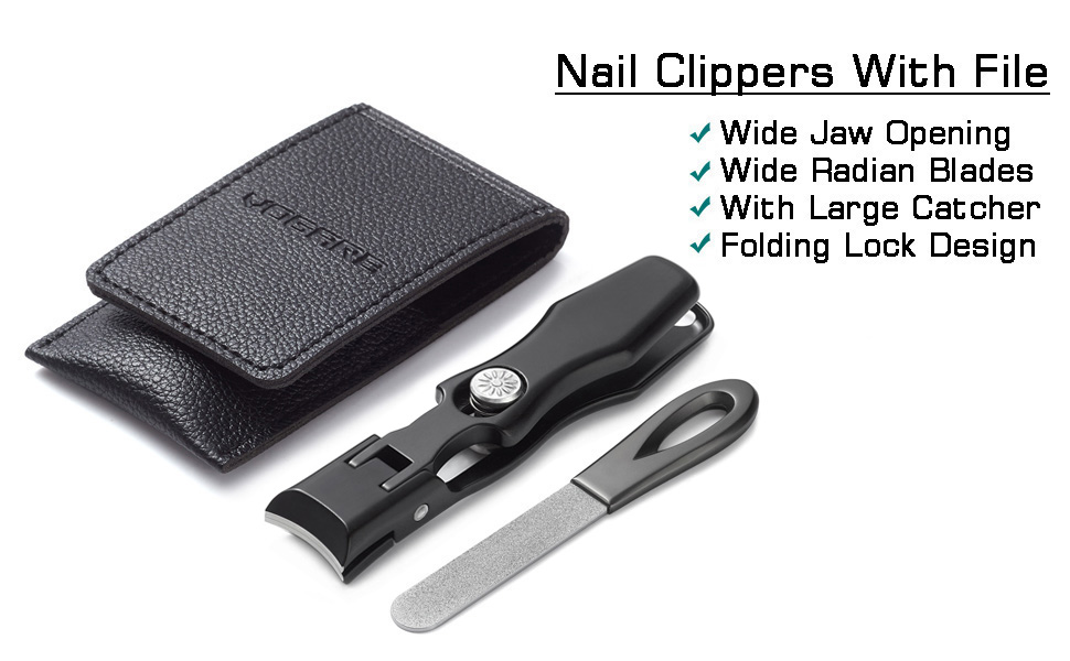 Кусачки для нігтів Zehennagelknipser для товстих нігтів з фіксатором, великим отвором та пилкою, для врослих нігтів, міцні, для дорослих та літніх людей (чорні)