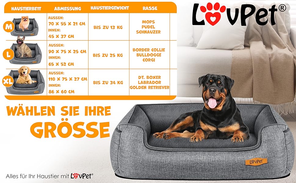 Лежак для собак Lovpet® Chiller з мискою та 3 кісточками, знімний та праний чохол, сірий, 90x75x25 см, для малих, середніх і великих собак