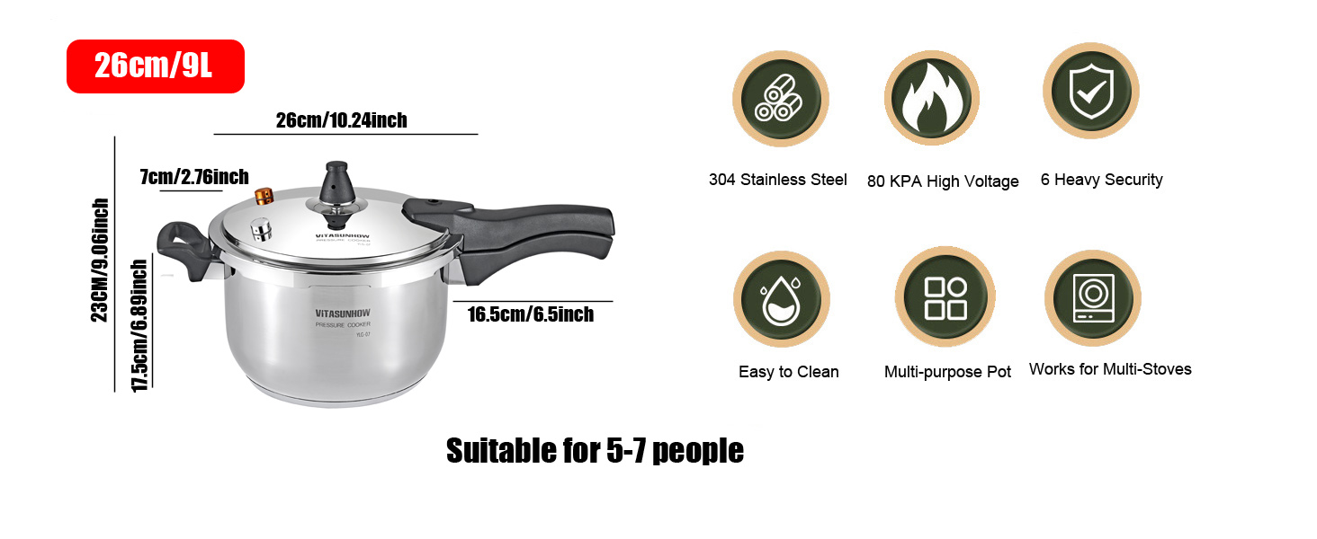 Друк-каструля з нержавіючої сталі 304 з системою безпеки - для індукційних, газових та всіх типів плит - професійне та домашнє використання (5 літрів)