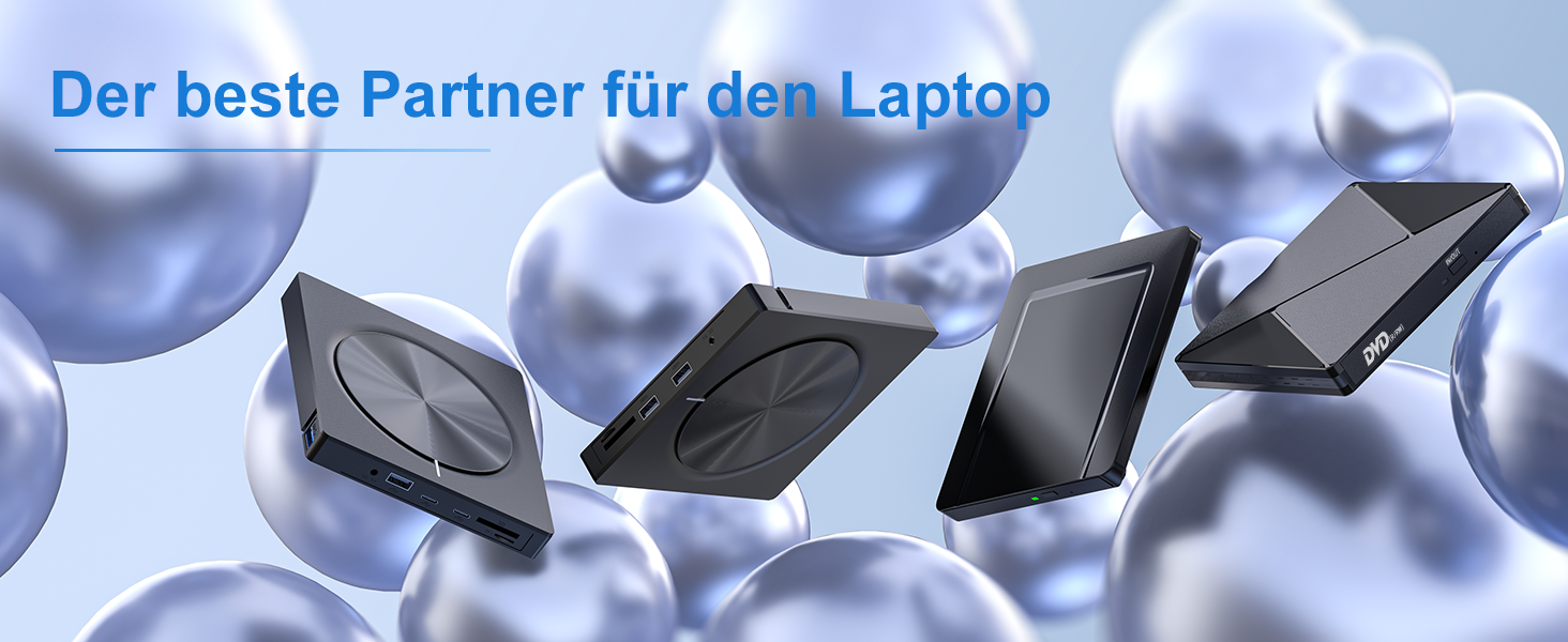 Зовнішній CD/DVD привід USB 3.0 та USB-C, ультратонкий оптичний накопичувач CD DVD +/-RW ROM для ноутбука, ПК, MacBook (Windows, macOS, Linux), чорний