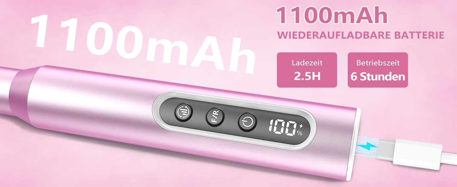 Електричний фрезер для нігтів Nagelfräser 45.000 об/хв - 14 в 1 для гелю, акрилу, манікюру та педикюру, 6 швидкостей, акумуляторний, рожеве золото