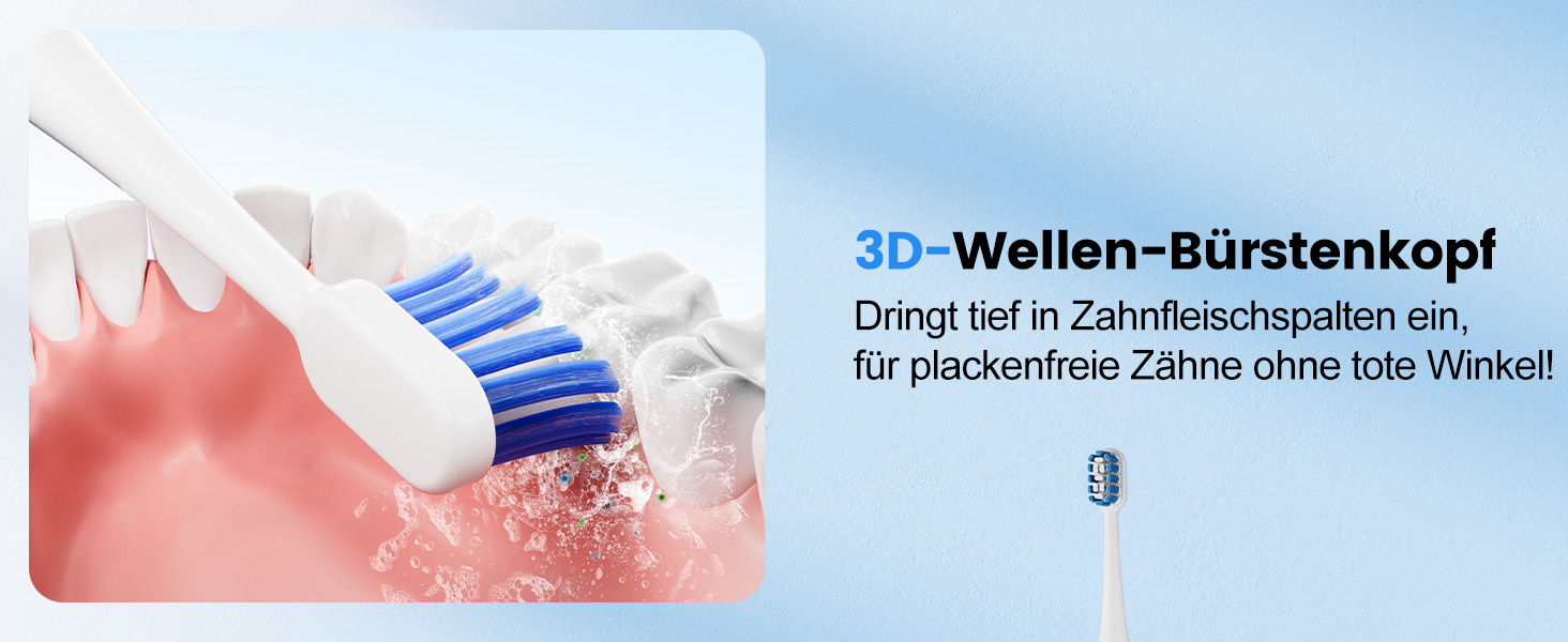 Електрична зубна щітка зі звуковою технологією, 5 режимів, таймер 30s, відбілює зуби за 2 тижні, 8 змінних насадок, IPX7, блакитна