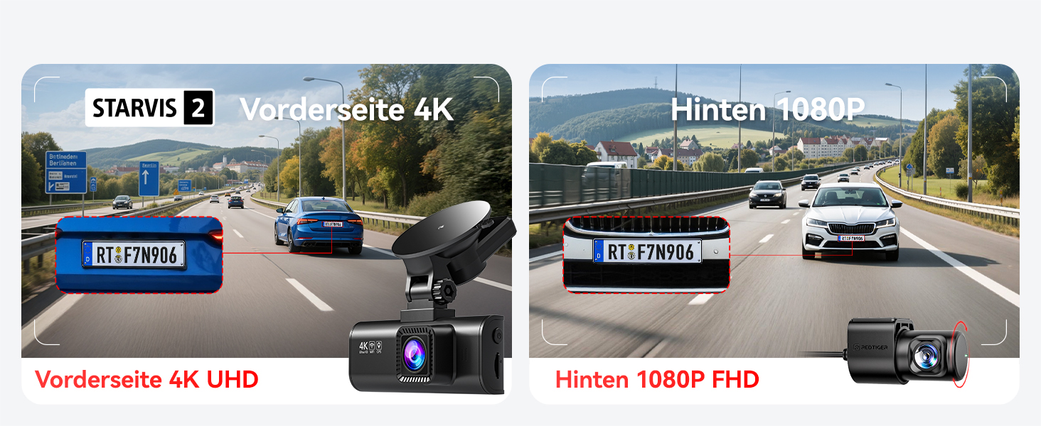 Відеореєстратор REDTIGER 4K/2.5K з двома камерами, STARVIS 2, IPS 3.18