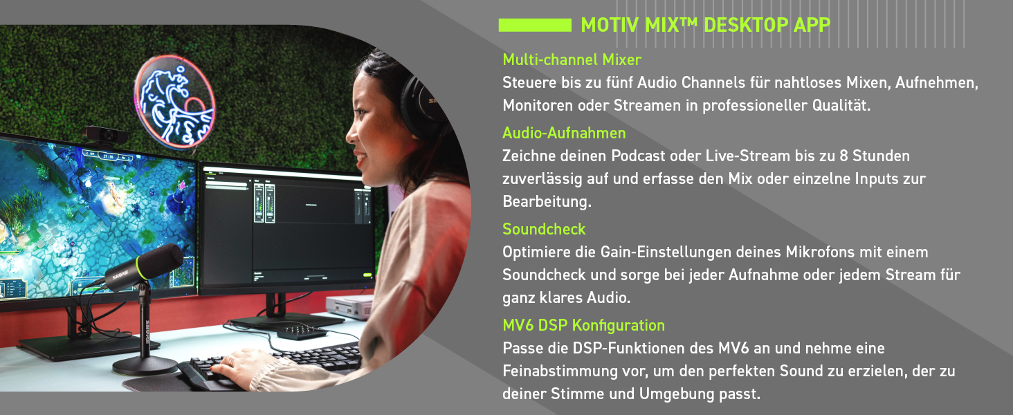 Shure MV6 USB Мікрофон для Ігор та Стрімінгу, Динамічний, USB-C, для PC Gamer та Стрімера