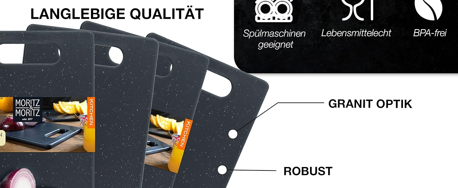 Набір дощок для нарізання Moritz & Moritz з пластику з імітацією граніту (25 x 15 см) - 4 шт. Без BPA, для сніданку, гігієнічні, придатні для миття в посудомийній машині