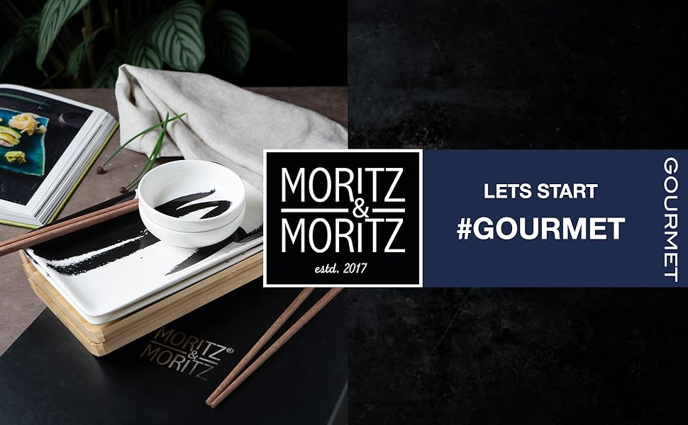 Набір посуду для суші Moritz & Moritz на 2 персони (8 предметів) - набір для сервірування суші з 2 тарілками, мисочками для соусу та палочками