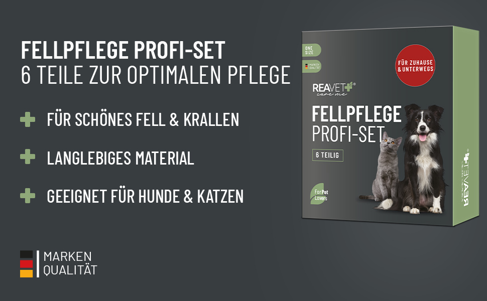 Набір для догляду за шерстю ReaVET для собак та котів (6 предметів) | Щітка для шерсті, знімач ковтунів, щітка для підшерстка, гребінець від бліх, ножиці для стрижки нігтів, сумка для аксесуарів