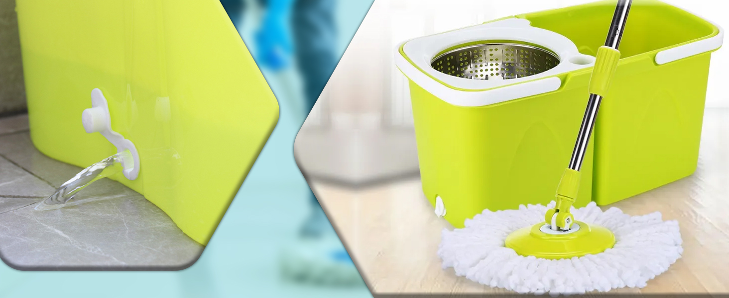 Набір для миття підлоги ARSUK з відром та механічним віджимом – набір для прибирання будинку | Відро для миття підлоги з мікрофіброю та 360° обертанням – ідеально для паркету, плитки та ламінату | 4 змінні насадки та утримувач для швабри з ароматом лимона