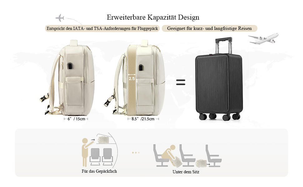 LOVEVOOK Рюкзак жіночий великий з відділенням для взуття, вологостійким відділенням та відділенням для ноутбука 17 дюймів, рюкзак чоловічий, розширюваний ручний багаж для бізнесу 30-40л для подорожей, відпустки, походів, Beige Beige 17,3 дюймів