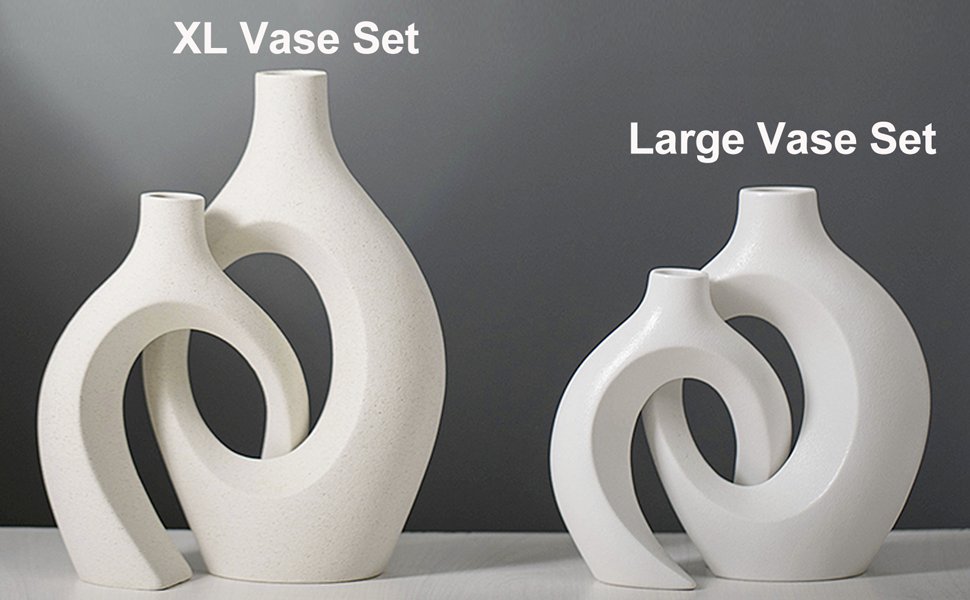 SUKIYPO Ceramic Vase Set - Modern Beige Decorative Vases (Set of 2) for Home, Office & Farmhouse Decor