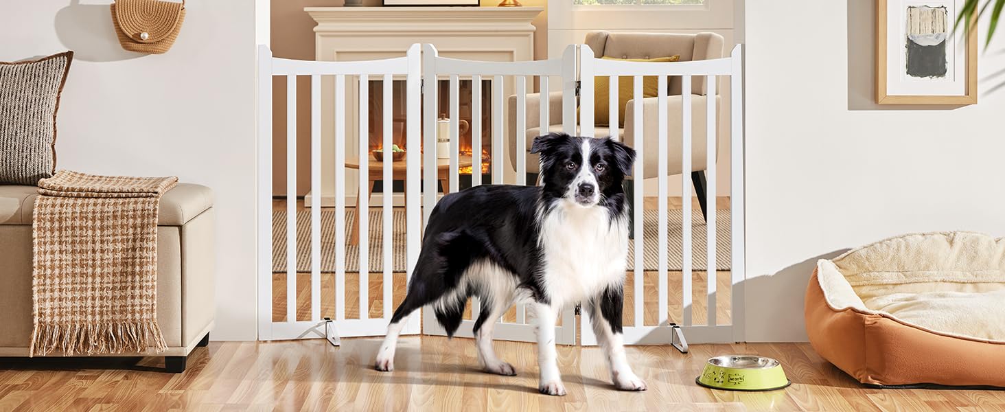 Захисне ґратка для собак Yaheetech, 90.5 x 201.5 см, 4 панелі, білий колір. Ідеально підходить для дому, кухні, проходу, каміну, печі.