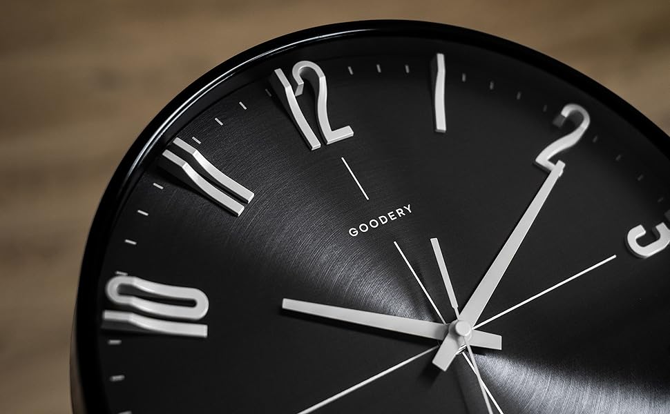 GOODERY Wall Clock Ø 30 cm Silent 3D | Large, Modern, Analog Wall Clock without Loud Tick Sounds, Virtually Silent | Decoration for Every Wall | Clock, Radio Controlled | Radio Controlled Clock (Black/Silver)