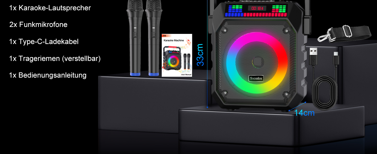 Караоке машина з 2 мікрофонами, портативна Bluetooth колонка з підсвічуванням для дорослих/дітей, PA система, підтримка TF/USB, FM, запис, AUX, для вечірок, співу, DJ, заходів